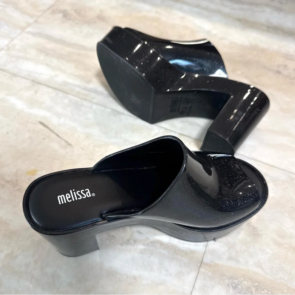 MELISSA Black Glitter Platform Mules (US 6) - Picture 3 of 5